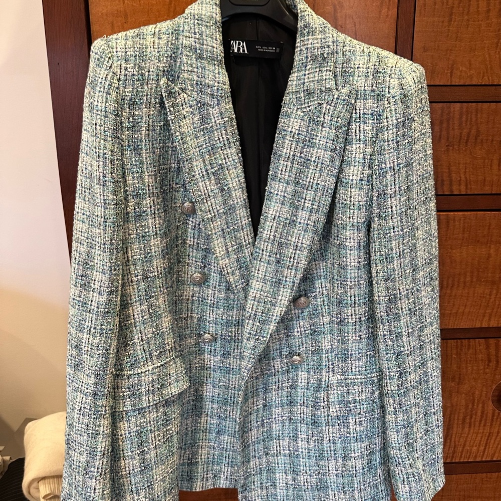 Zara Blue Tweed Blazer